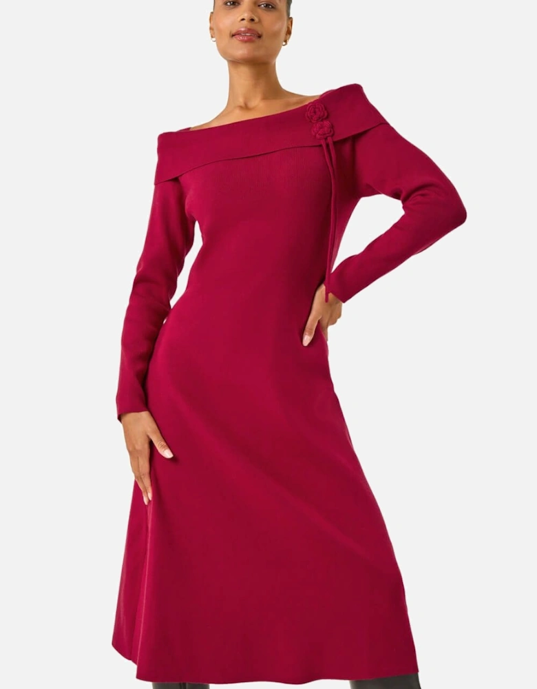 Floral Bardot Knit Midi Dress