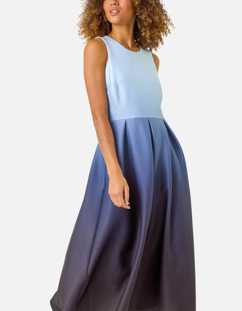 Ombre Pleated Luxe Stretch Midi Dress