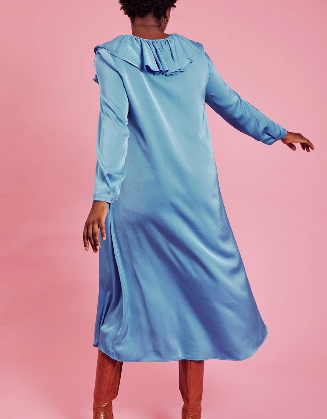 Blue Ruffle Maxi Shift Dress