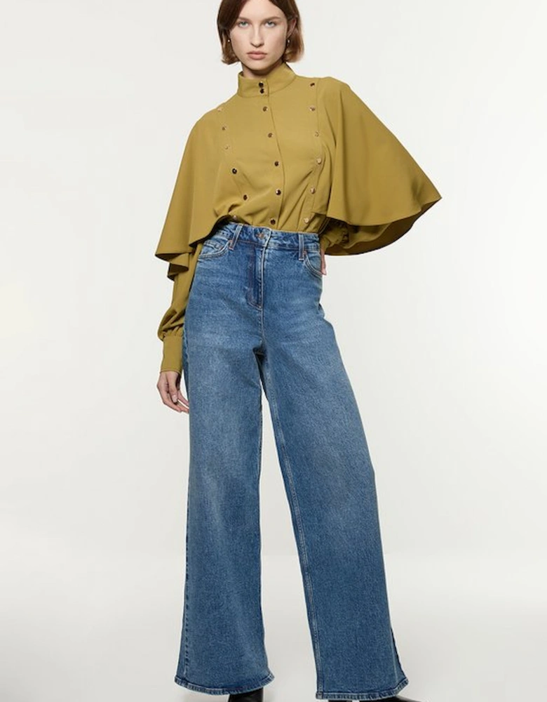 Studded Crepe Cape Sleeve Woven Blouse