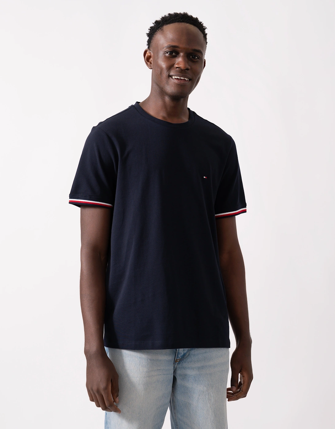 Men's Tommy Hilfiger Global Strip Cuff Mens T-Shirt - Desert Sky - Blue/Black - Size: 42