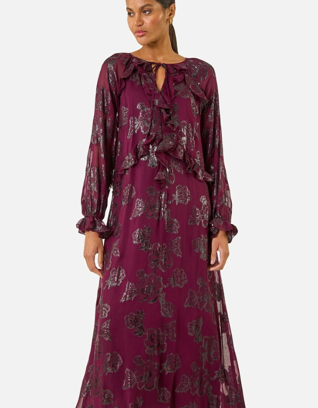 Floral Brocade Frill Midi Dress, 2 of 1