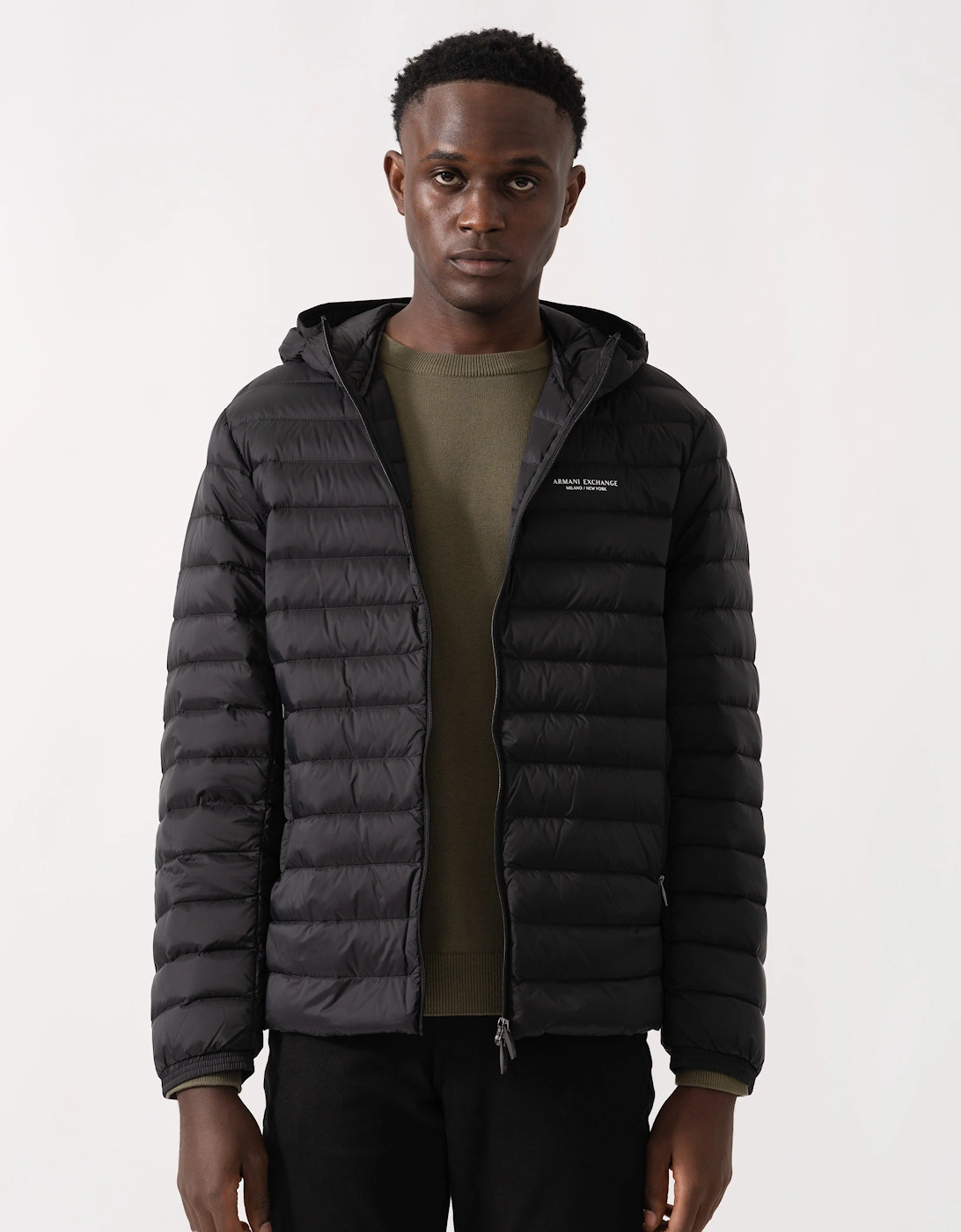 Armani Exchange Men's Black Milano/New York Hooded Down Jacket - Uc001  42/Regular Xl