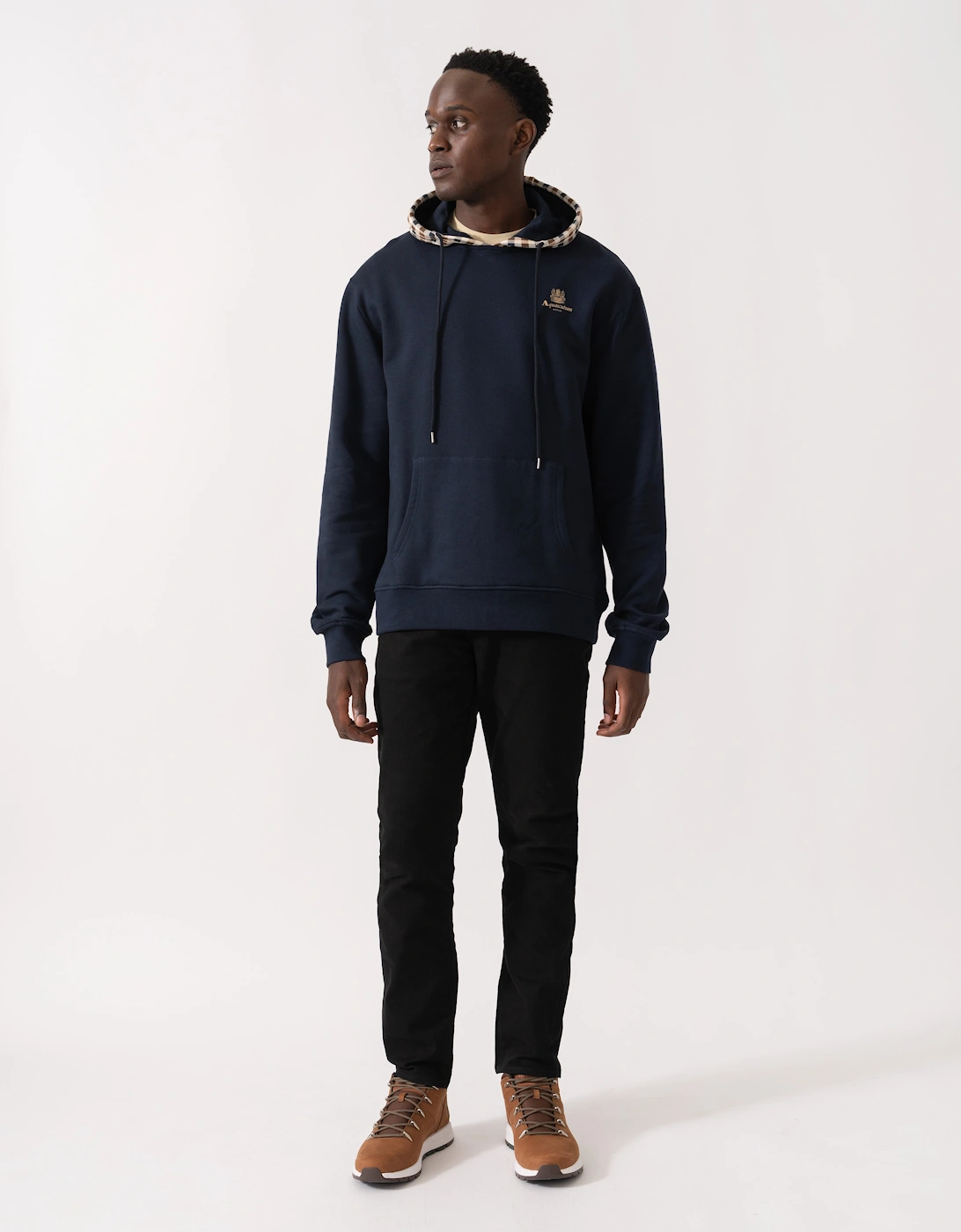 Mens Club Check Hoodie Fleece - Navy 11, 6 of 5