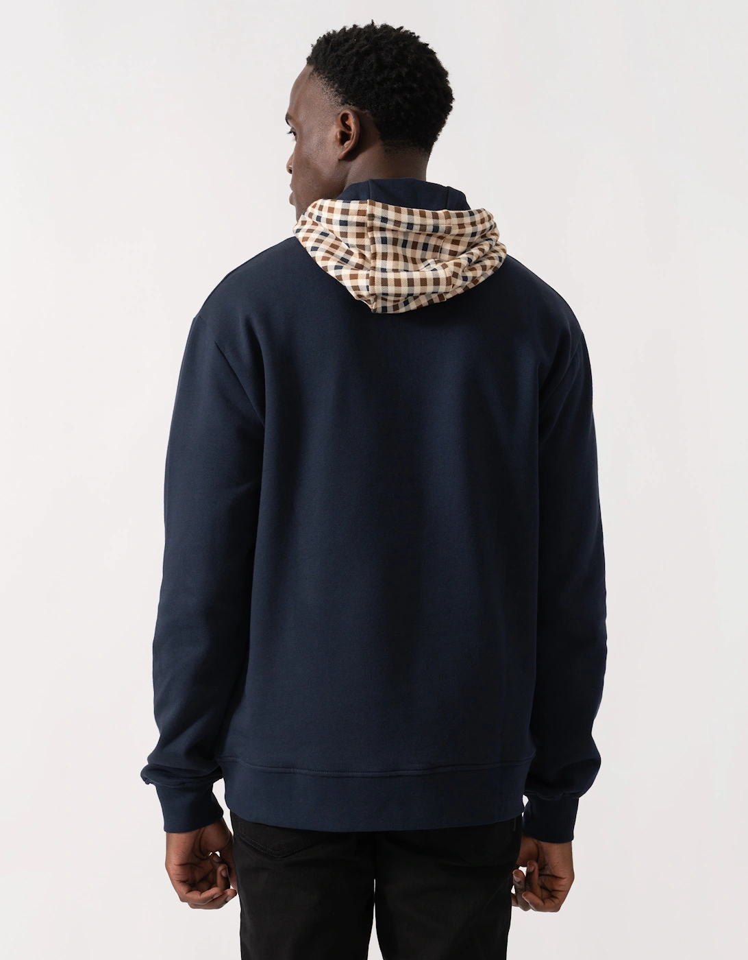 Mens Club Check Hoodie Fleece - Navy 11