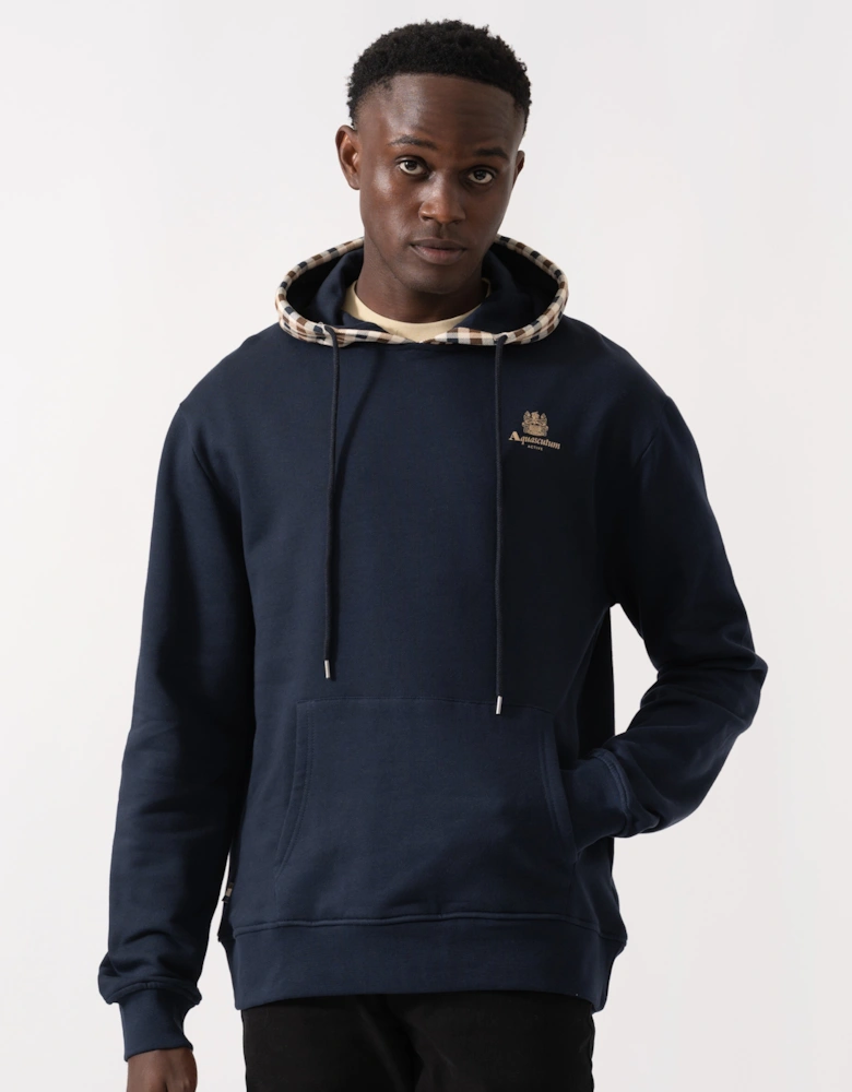 Mens Club Check Hoodie Fleece - Navy 11