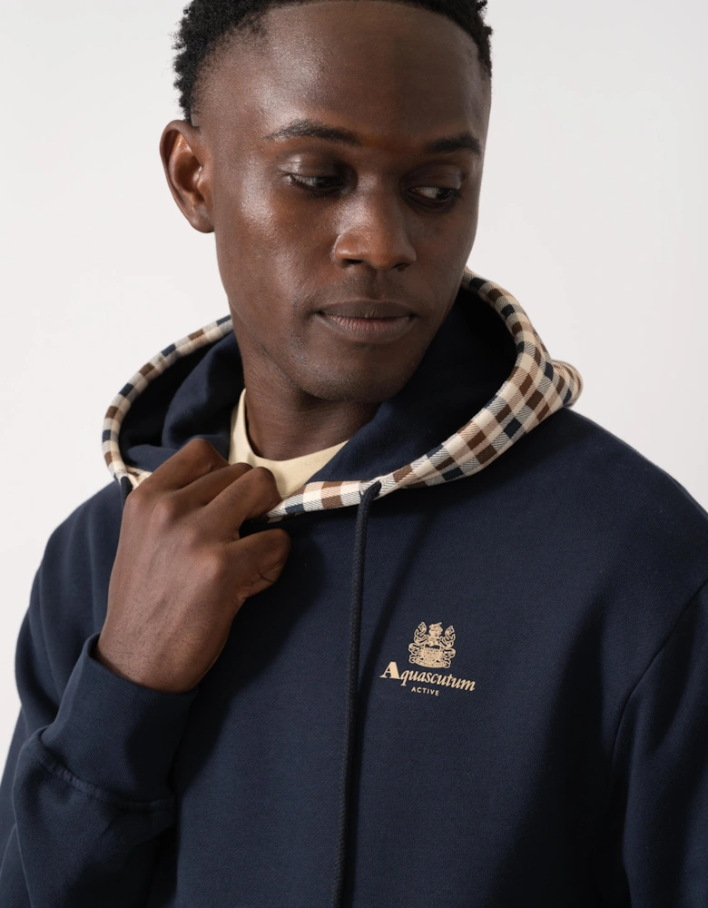 Mens Club Check Hoodie Fleece - Navy 11
