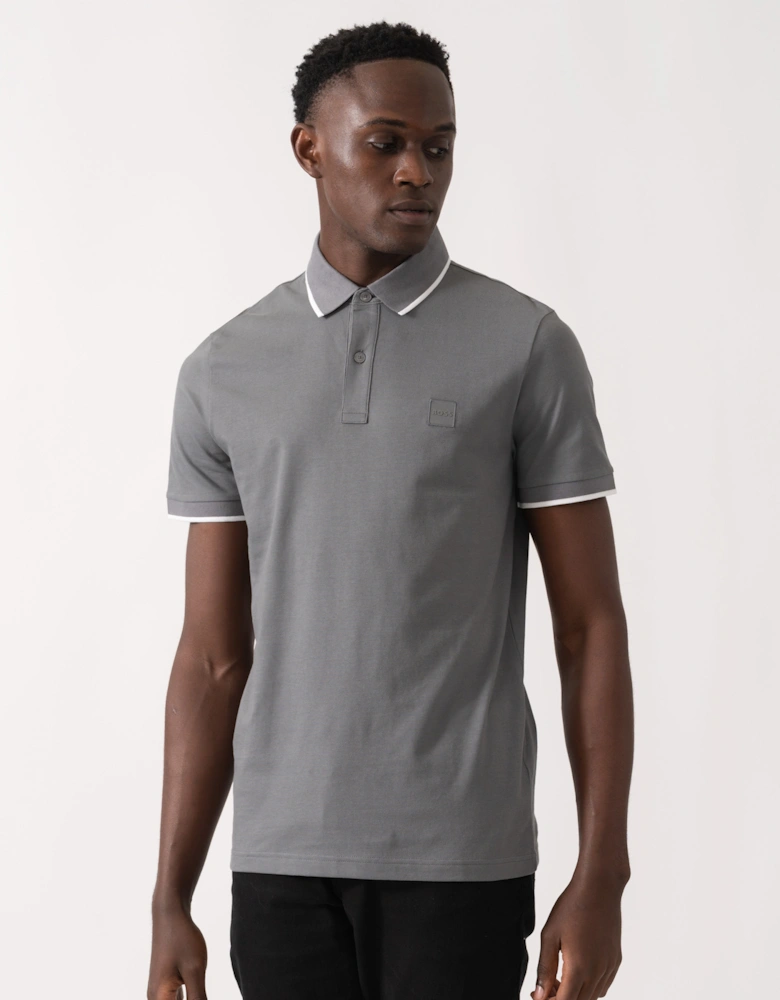 BOSS Orange Passertip Mens Short Sleeve Polo Shirt With Tipped Collar - Open Grey 062