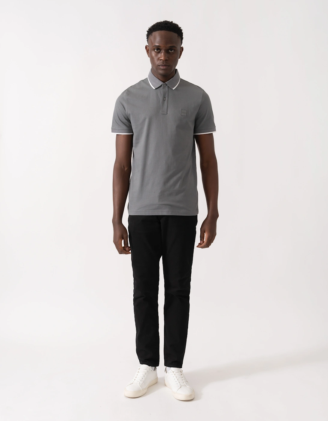 BOSS Orange Passertip Mens Short Sleeve Polo Shirt With Tipped Collar - Open Grey 062