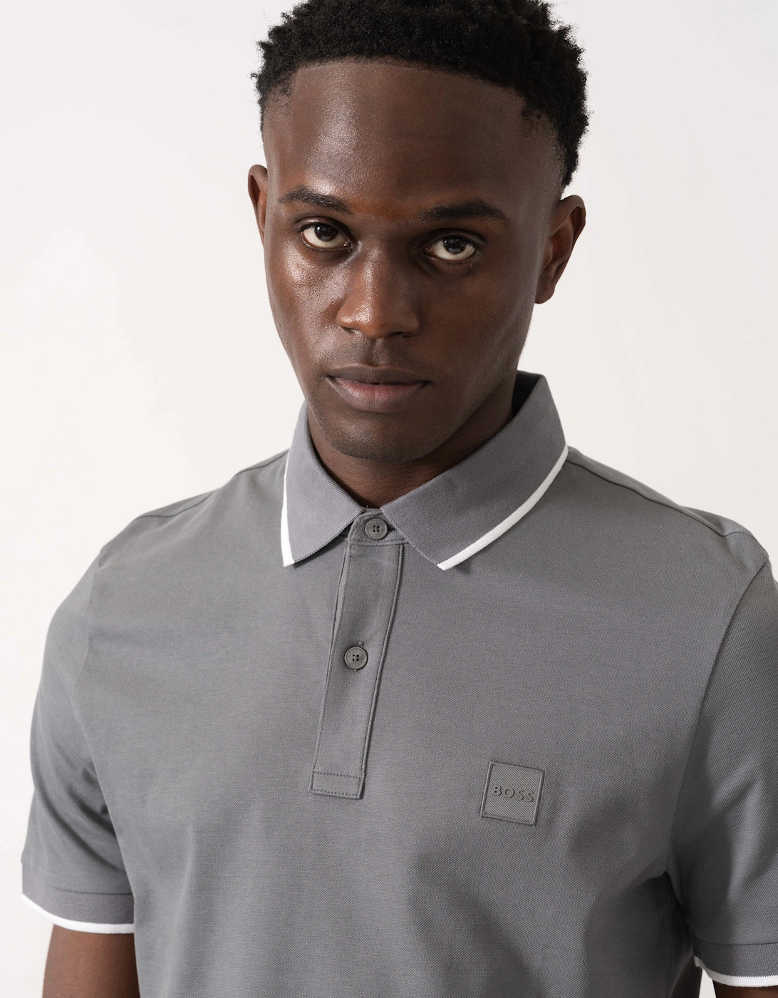 BOSS Orange Passertip Mens Short Sleeve Polo Shirt With Tipped Collar - Open Grey 062