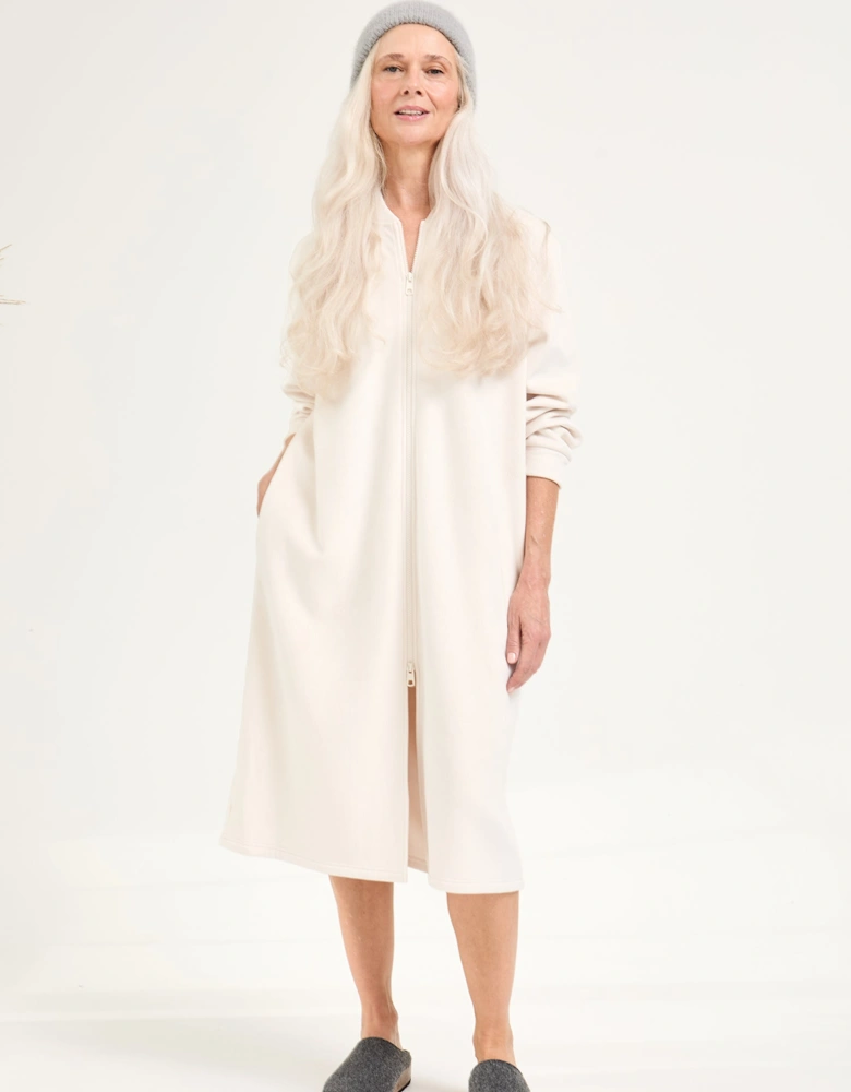 Ribbed Zip Front Housecoat in Cream