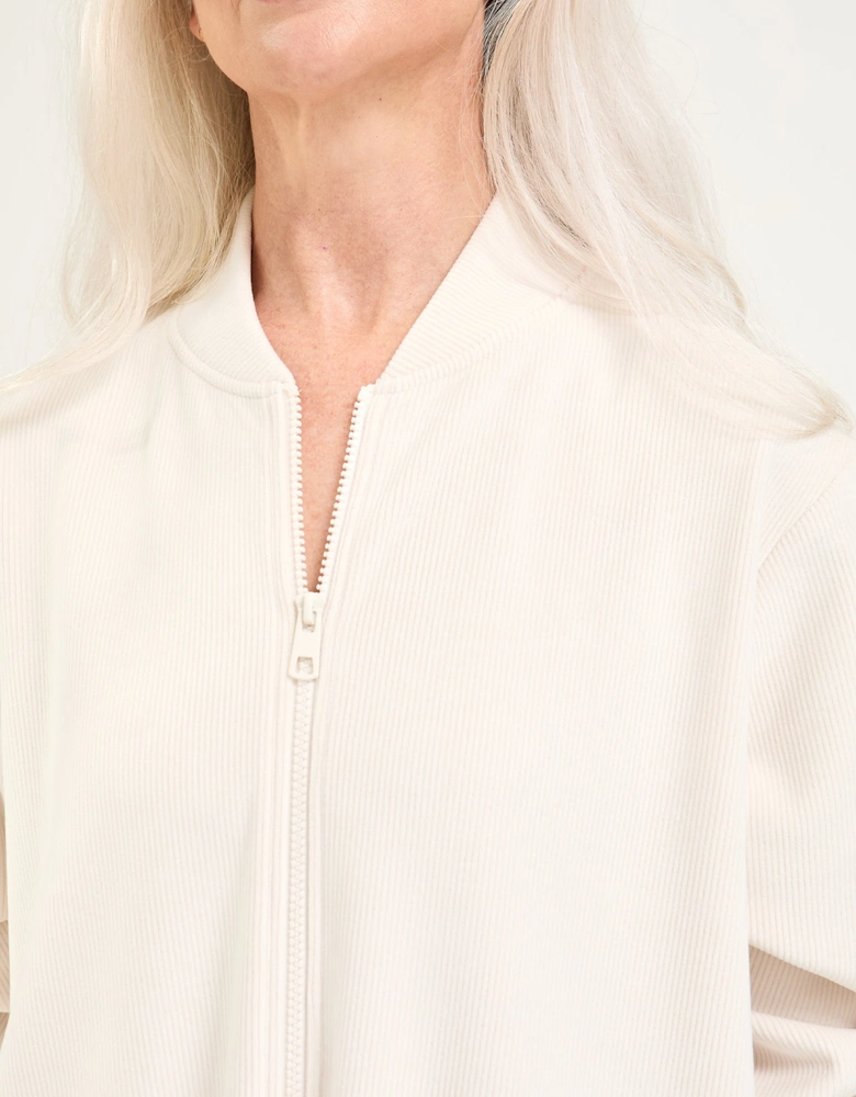 Ribbed Zip Front Housecoat in Cream