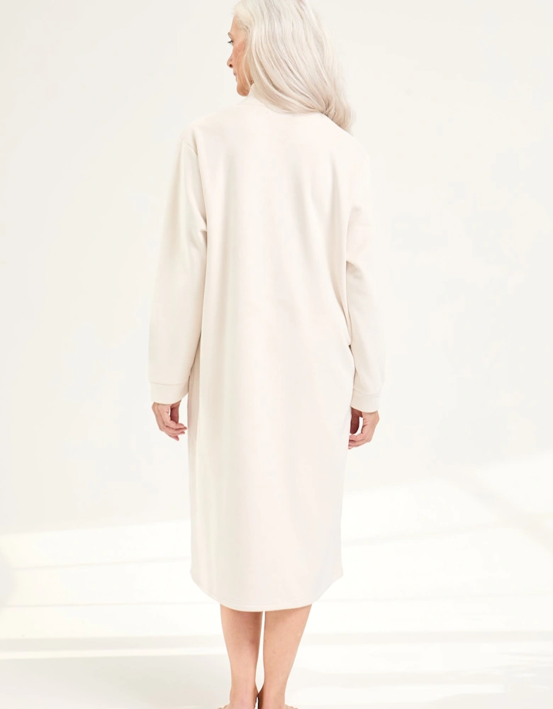 Ribbed Zip Front Housecoat in Cream
