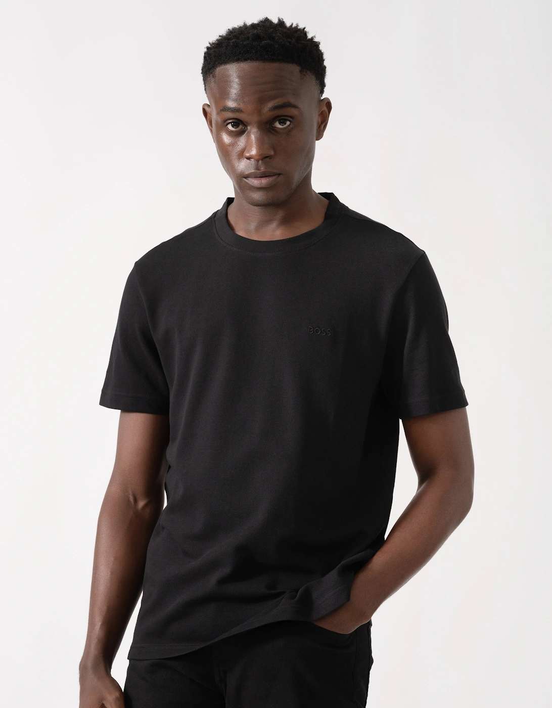 BOSS Green Taddy Mens Cotton Piqué T-Shirt with Oxford-Jacquard Back Collar - Black 008, 5 of 4