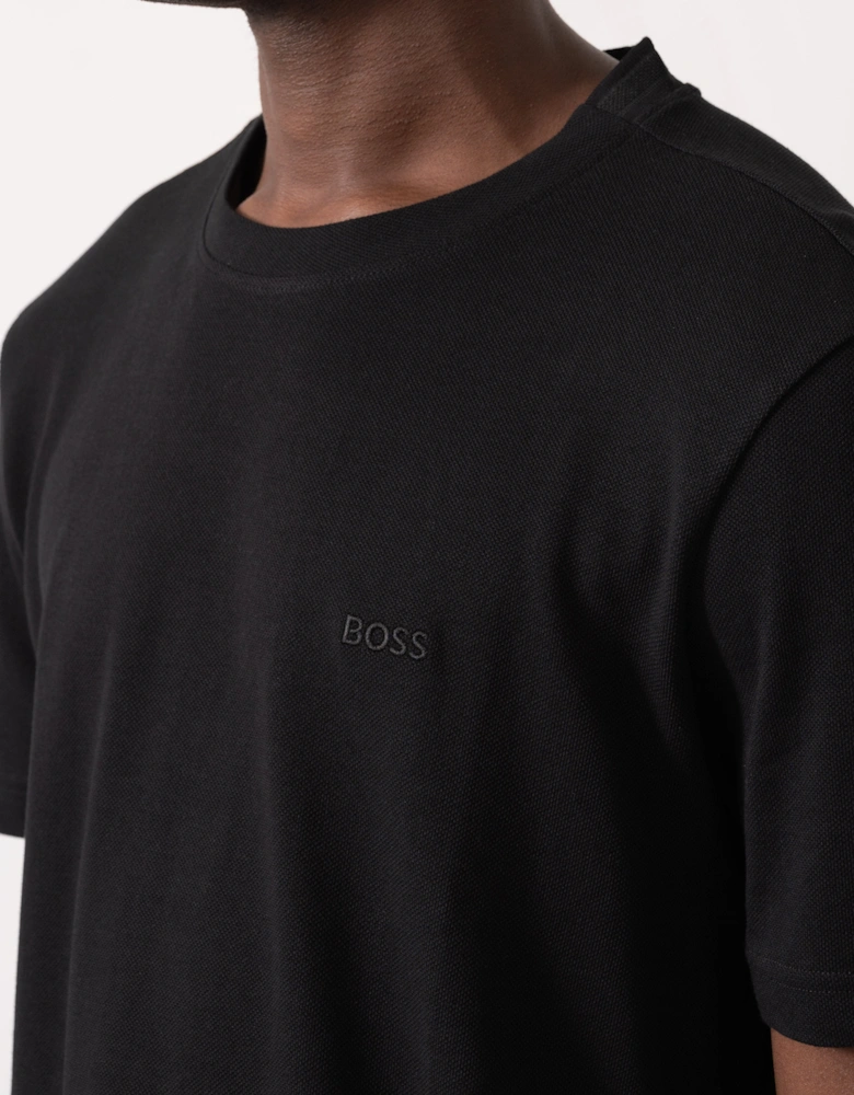 BOSS Green Taddy Mens Cotton Piqué T-Shirt with Oxford-Jacquard Back Collar - Black 008