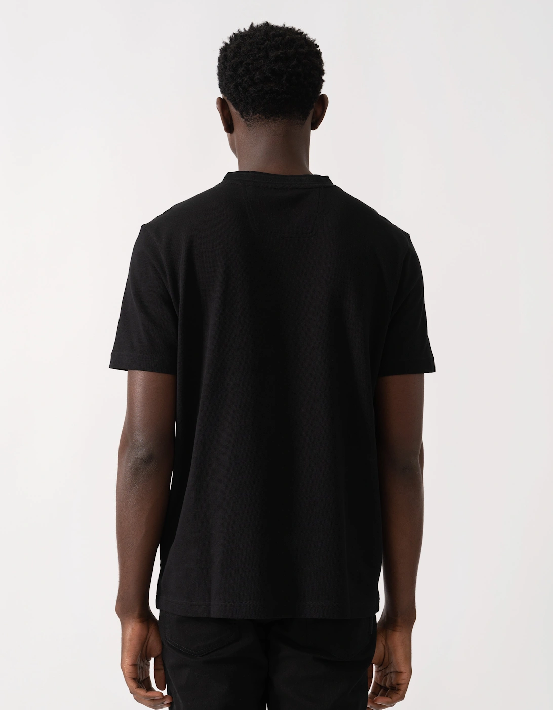 BOSS Green Taddy Mens Cotton Piqué T-Shirt with Oxford-Jacquard Back Collar - Black 008