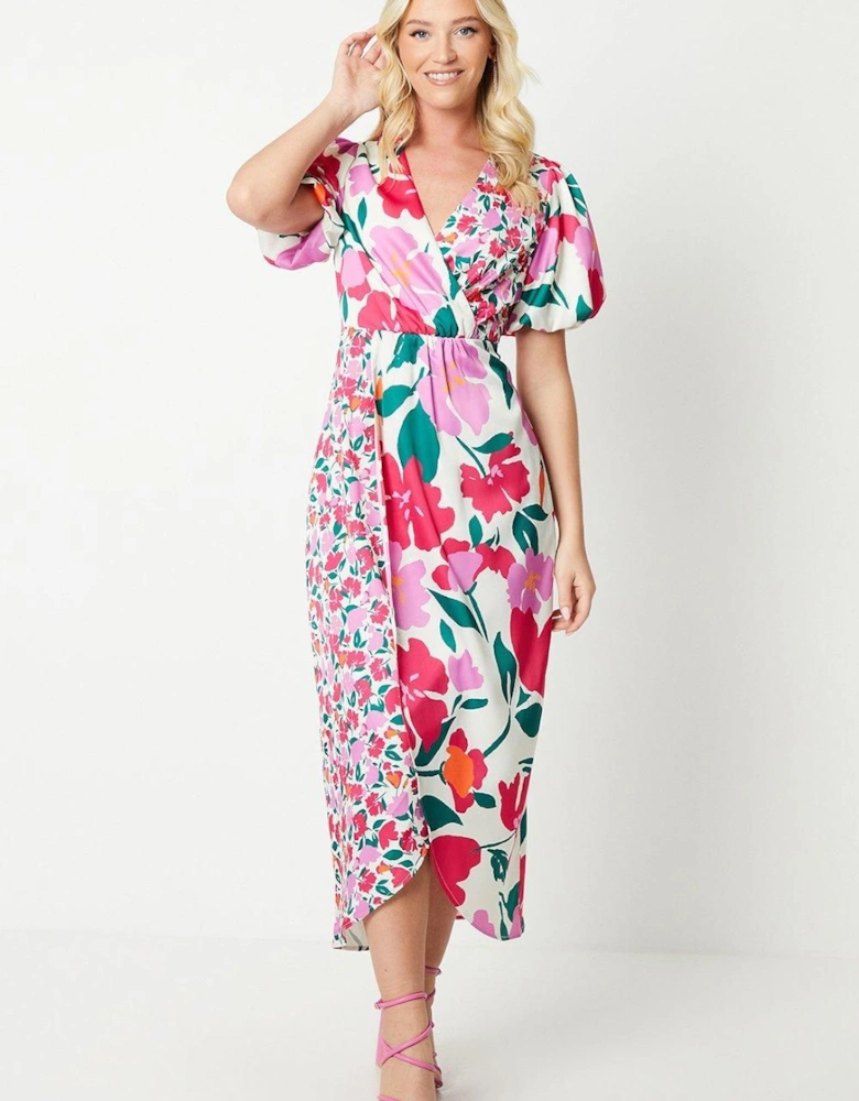 by Coast Satin Peony Puff Sleeve Dress