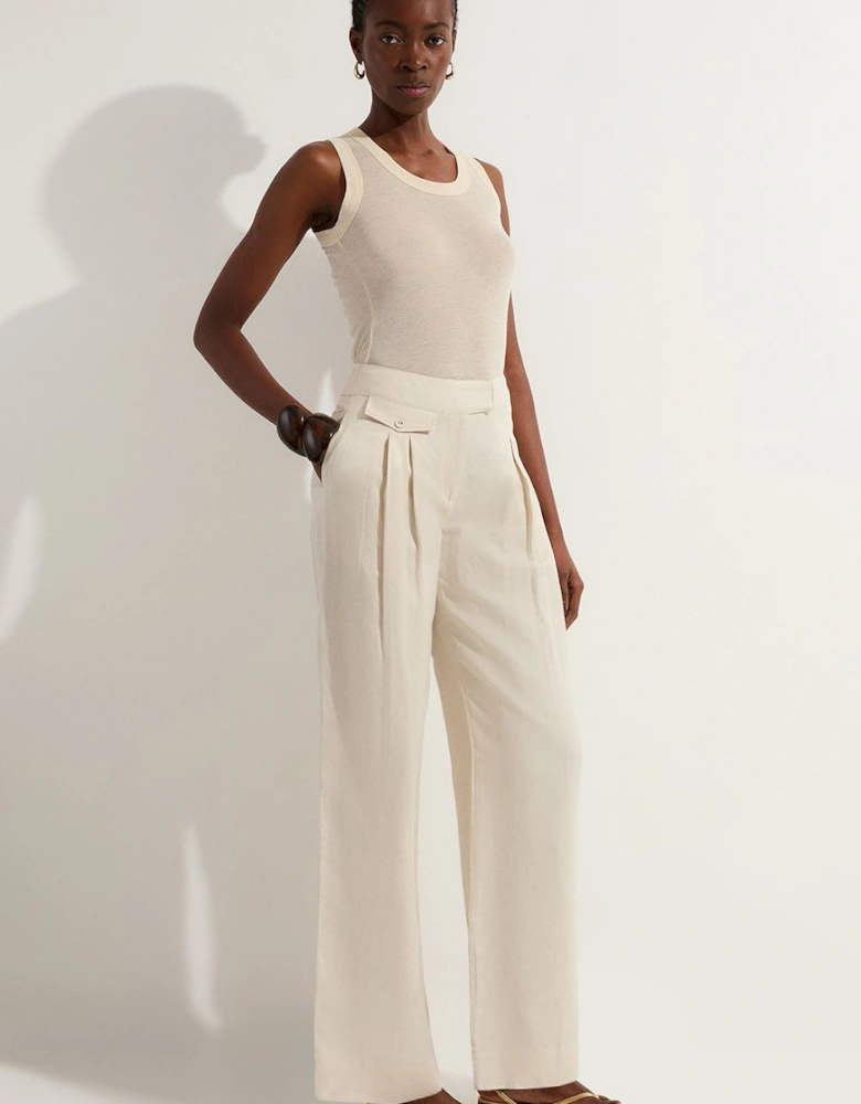 Tall Viscose Linen Pleat And Pocket Detail Woven Straight Leg Trouser