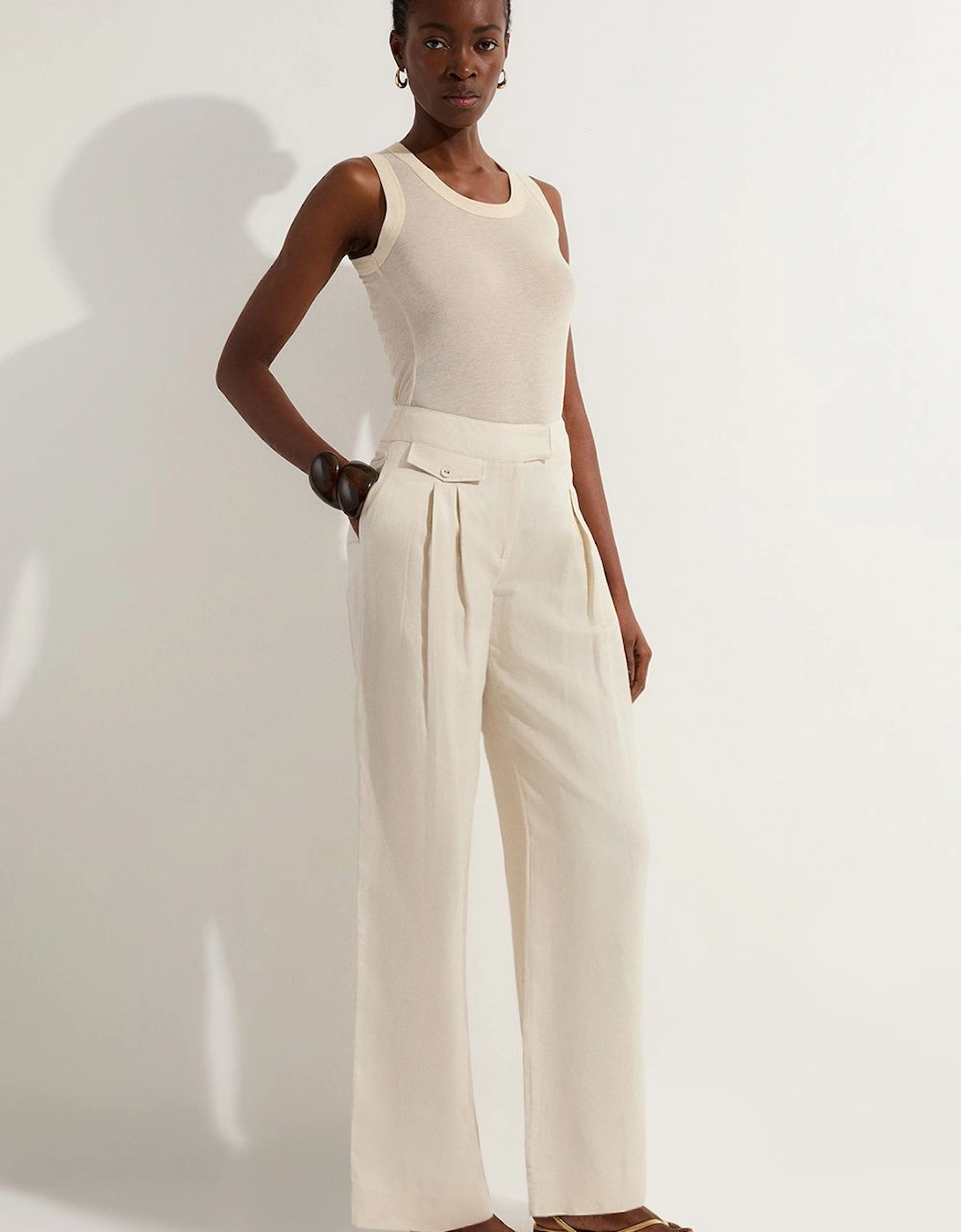 Tall Viscose Linen Pleat And Pocket Detail Woven Straight Leg Trouser, 2 of 1