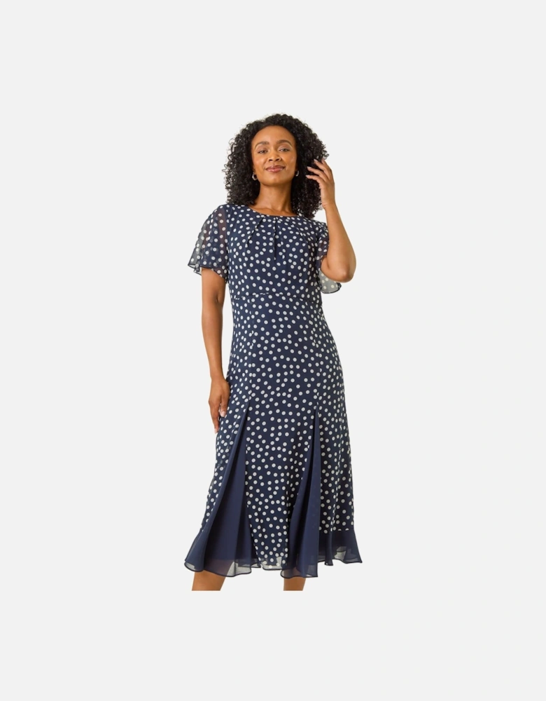 Petite Spot Print Godet Hem Midi Dress