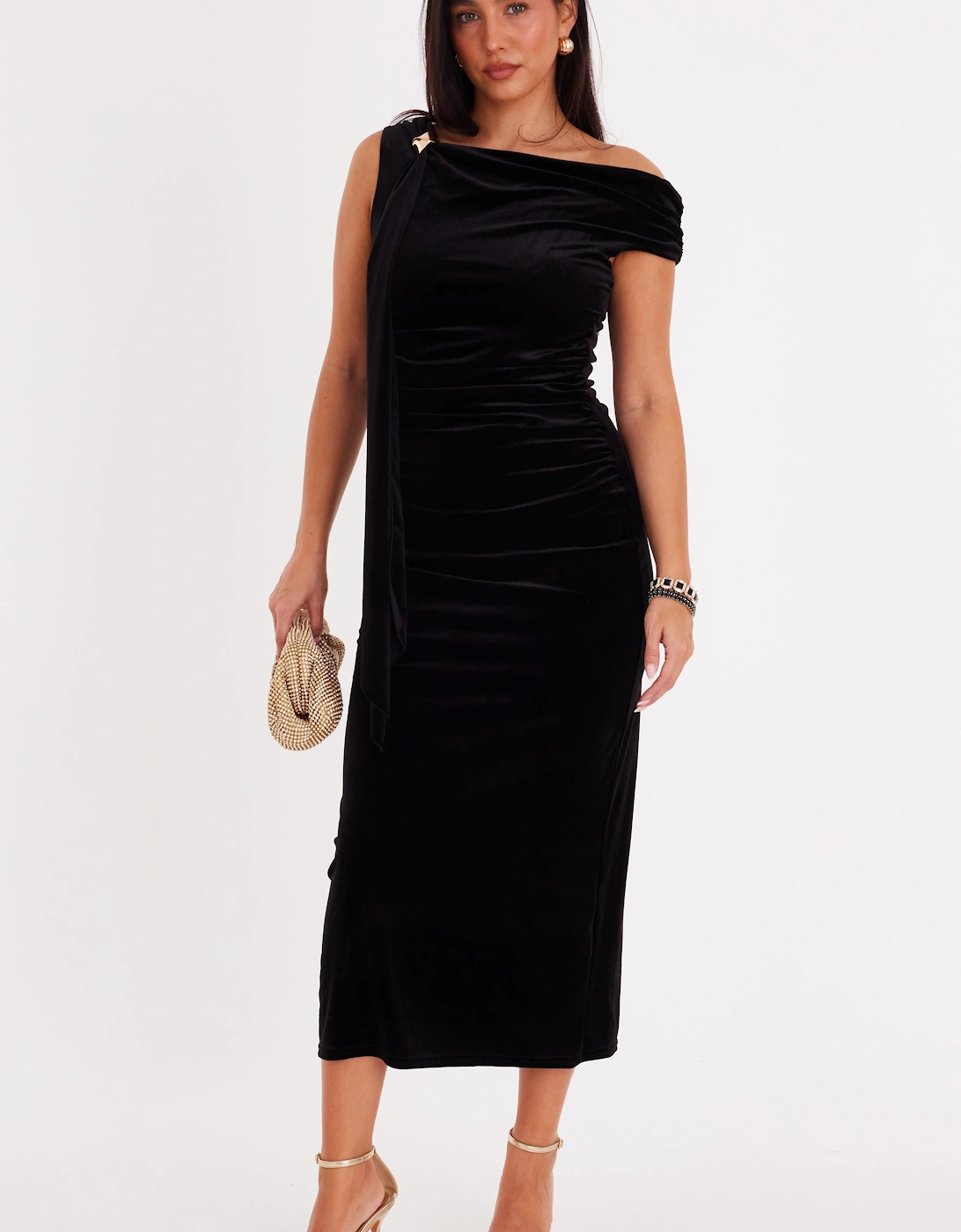 Black Velvet Sash Detail Midaxi Dress, 2 of 1