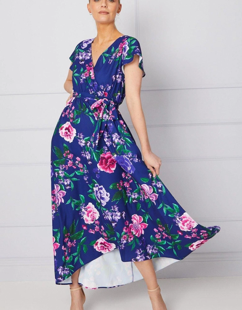 Occasion Floral Wrap Angel Sleeve Midi Dress