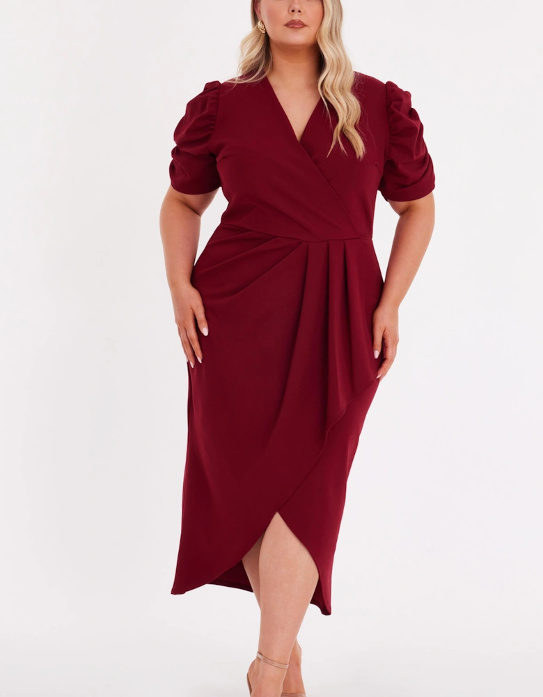 Wine Curve Wrap Midi Dress