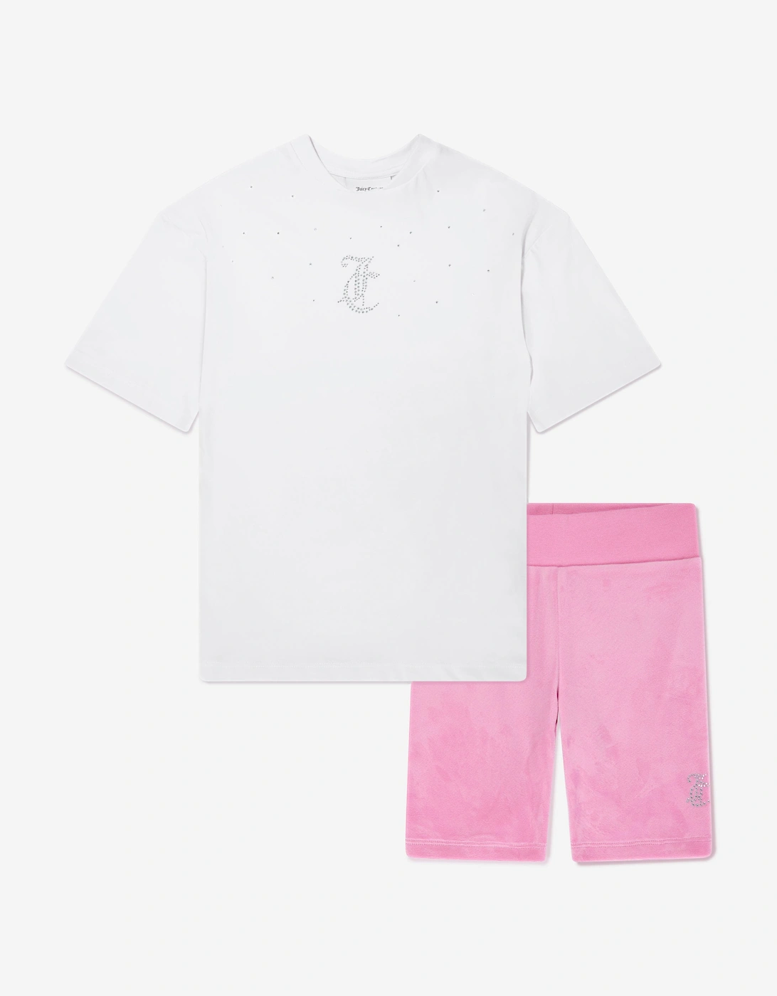 Girls T-Shirt and Velour Cycling Short Set in Pink, 5 of 4