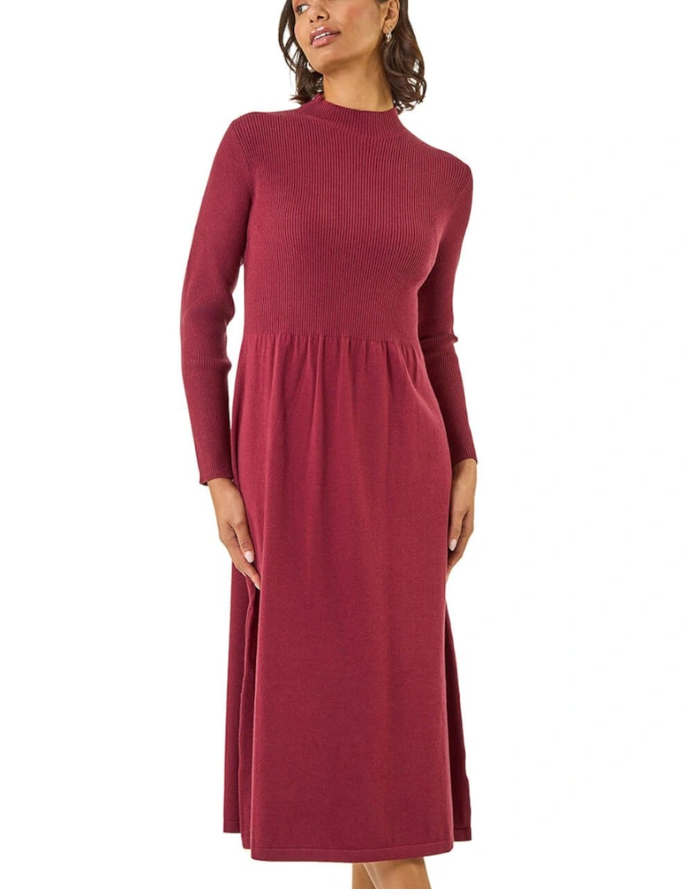 Ribbed Knit High Neck Midi Dress
