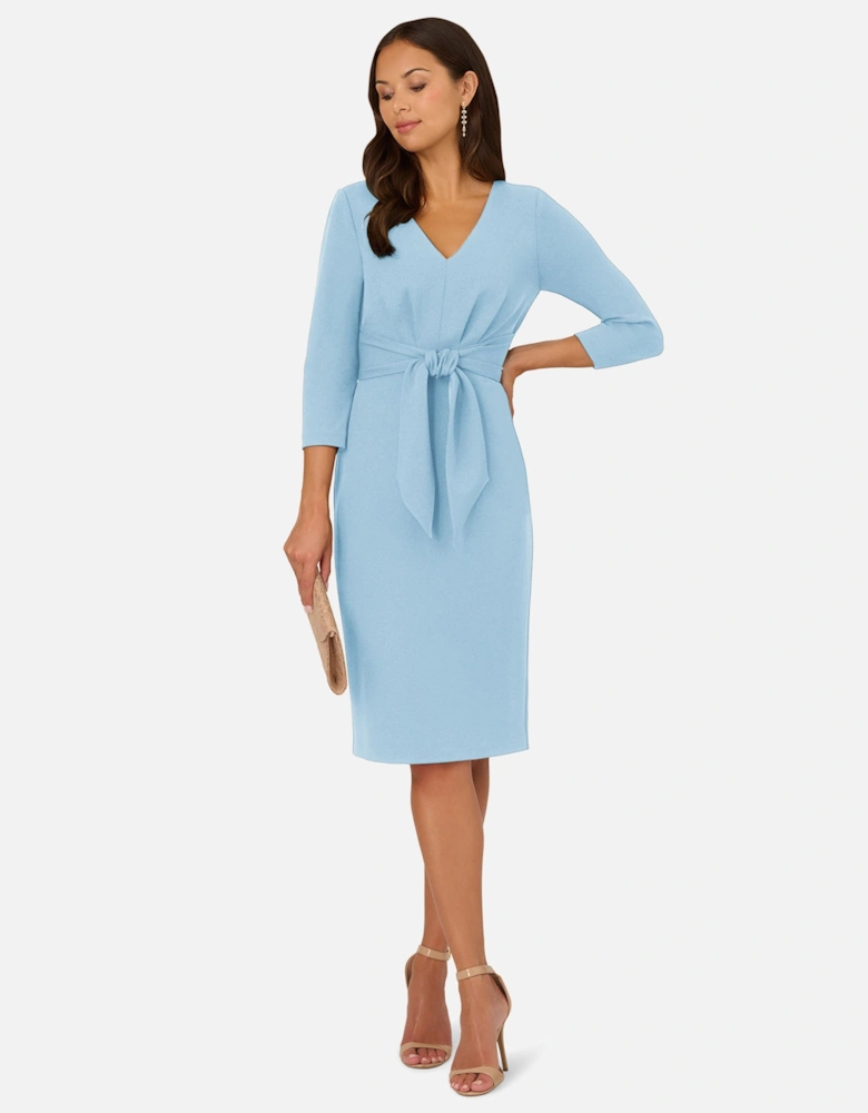 Tie V Neck Knit Crepe Dress