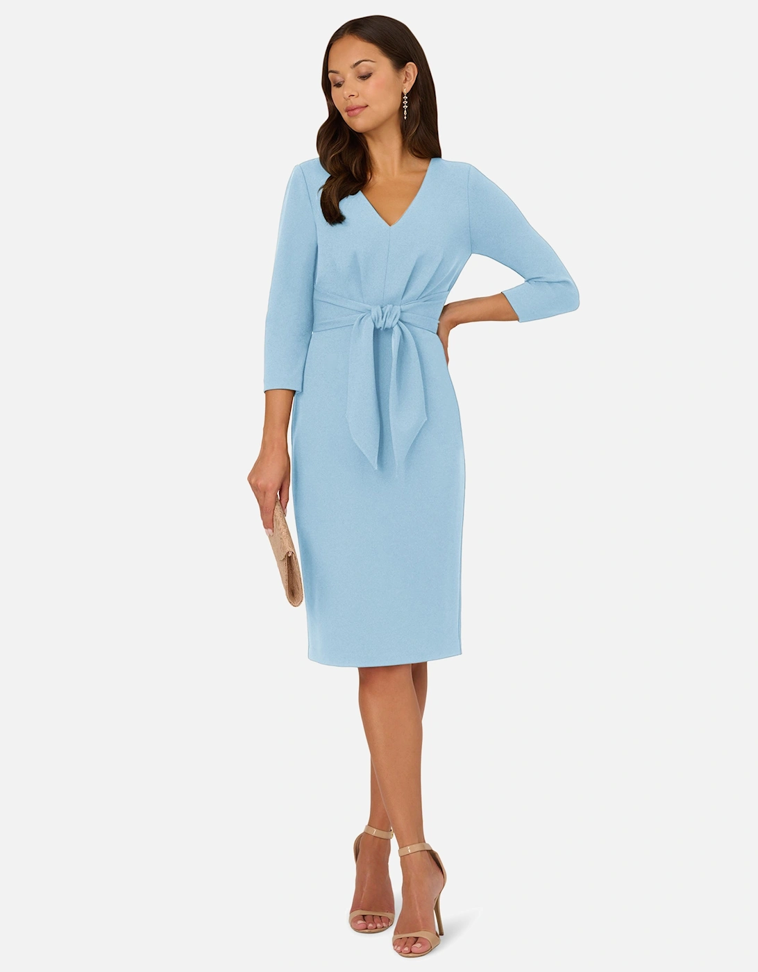 Tie V Neck Knit Crepe Dress, 2 of 1