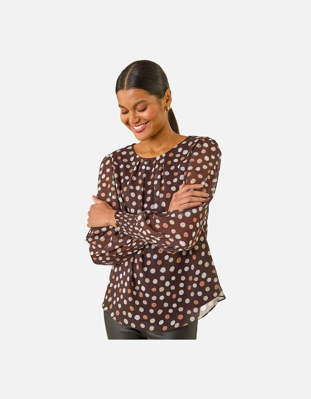 Spot Print Shirred Cuff Top, 2 of 1