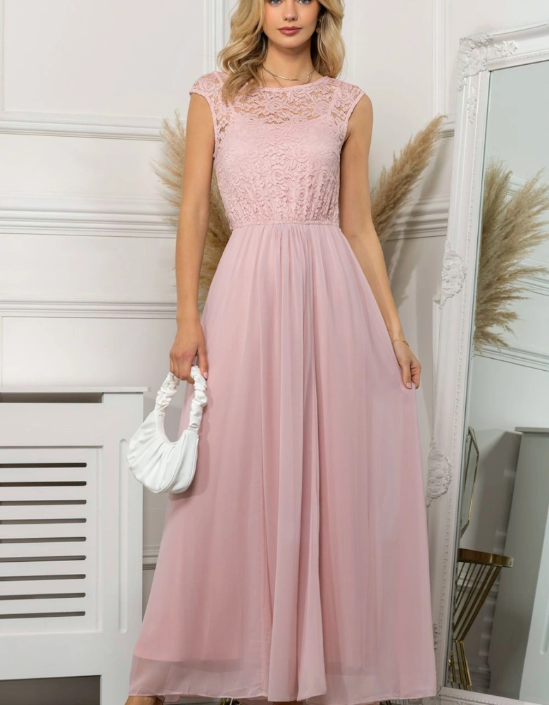Lace Bodice Chiffon Maxi Dress