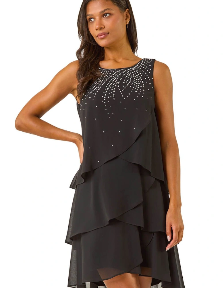 Embellished Tiered Swing Dress