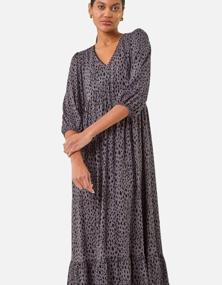 Animal Print Lace Trim Stretch Dress