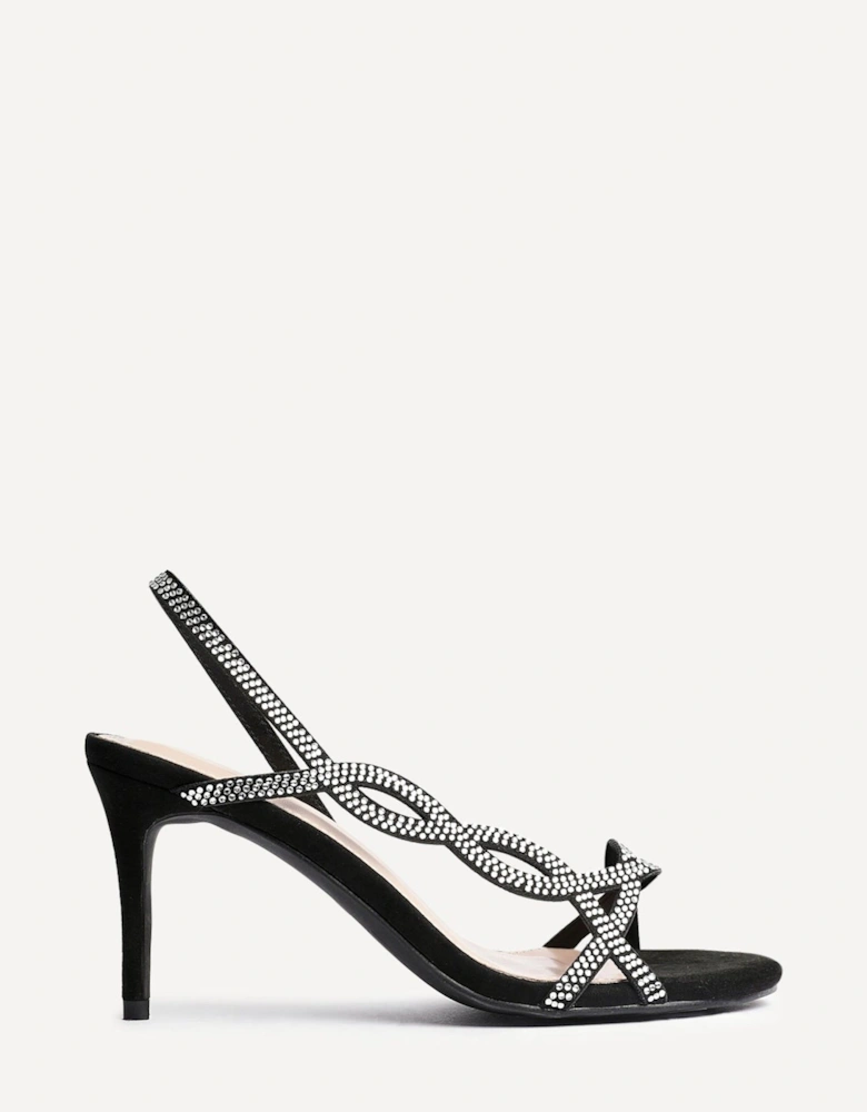 Kristina Black Faux Suede Diamante Slingback Heels