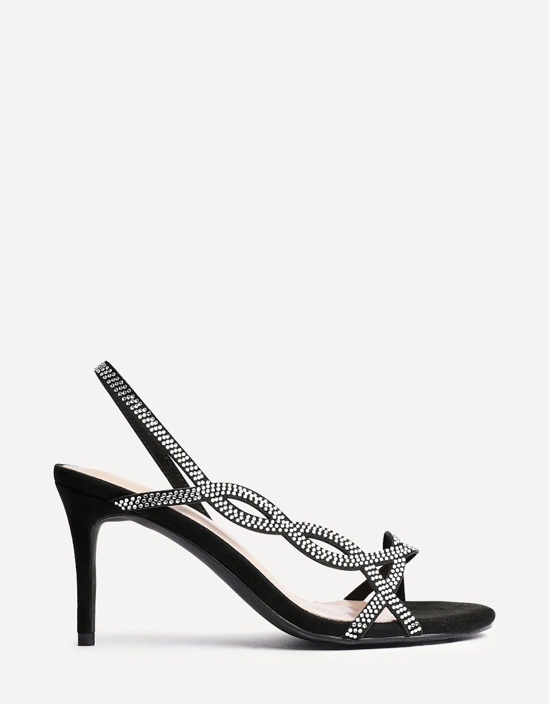 Kristina Black Faux Suede Diamante Slingback Heels, 2 of 1