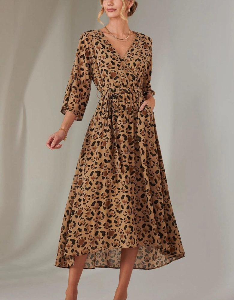 Gold Spot Printed Chiffon Maxi Dress