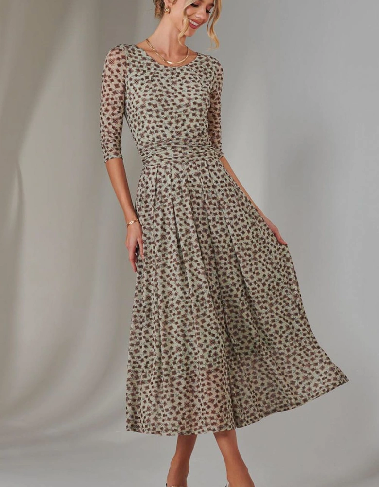 Bella Print 3/4 Sleeve Mesh Maxi Dress