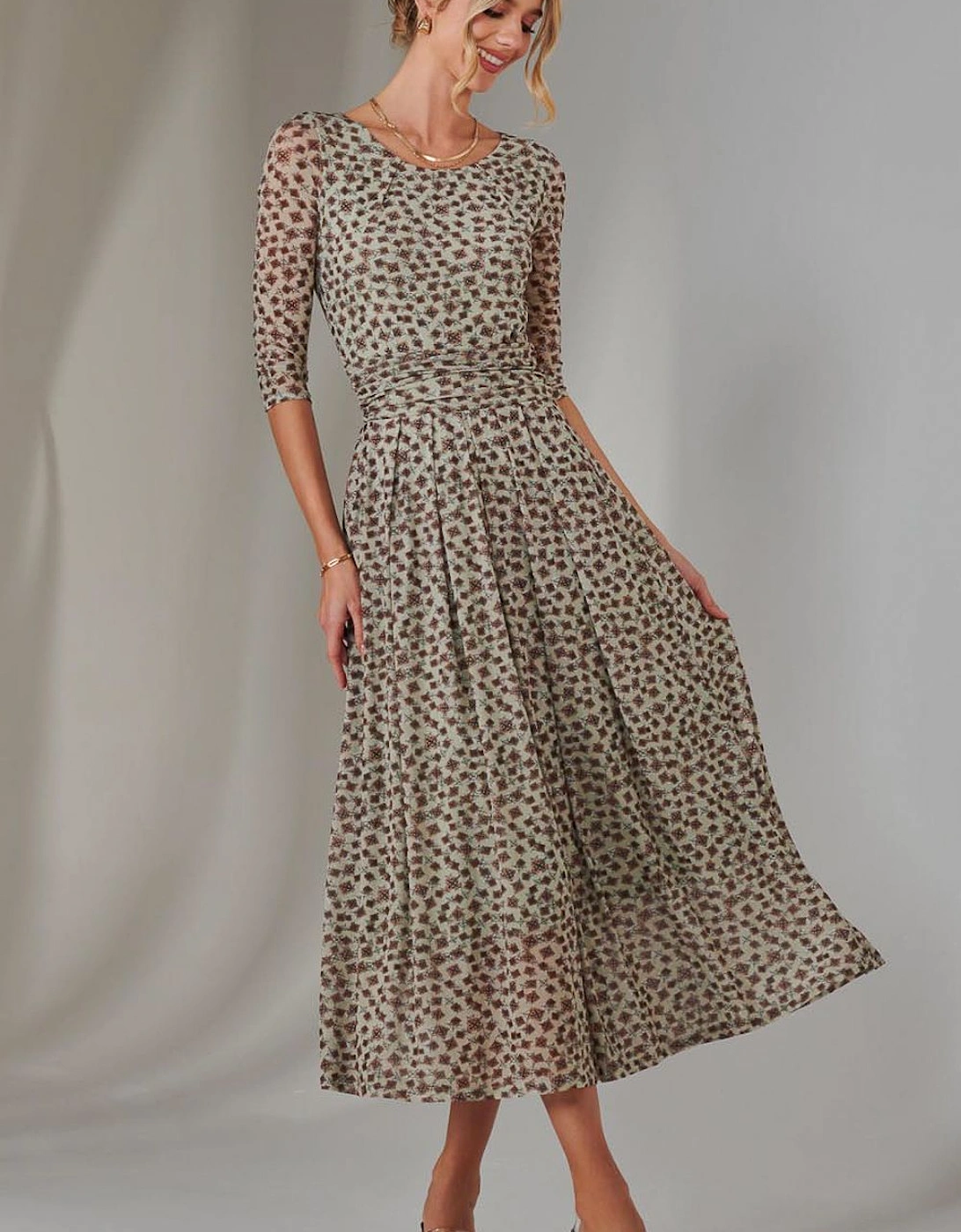 Bella Print 3/4 Sleeve Mesh Maxi Dress, 2 of 1