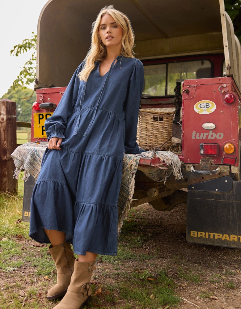Petite Tie Neck Tiered Dress