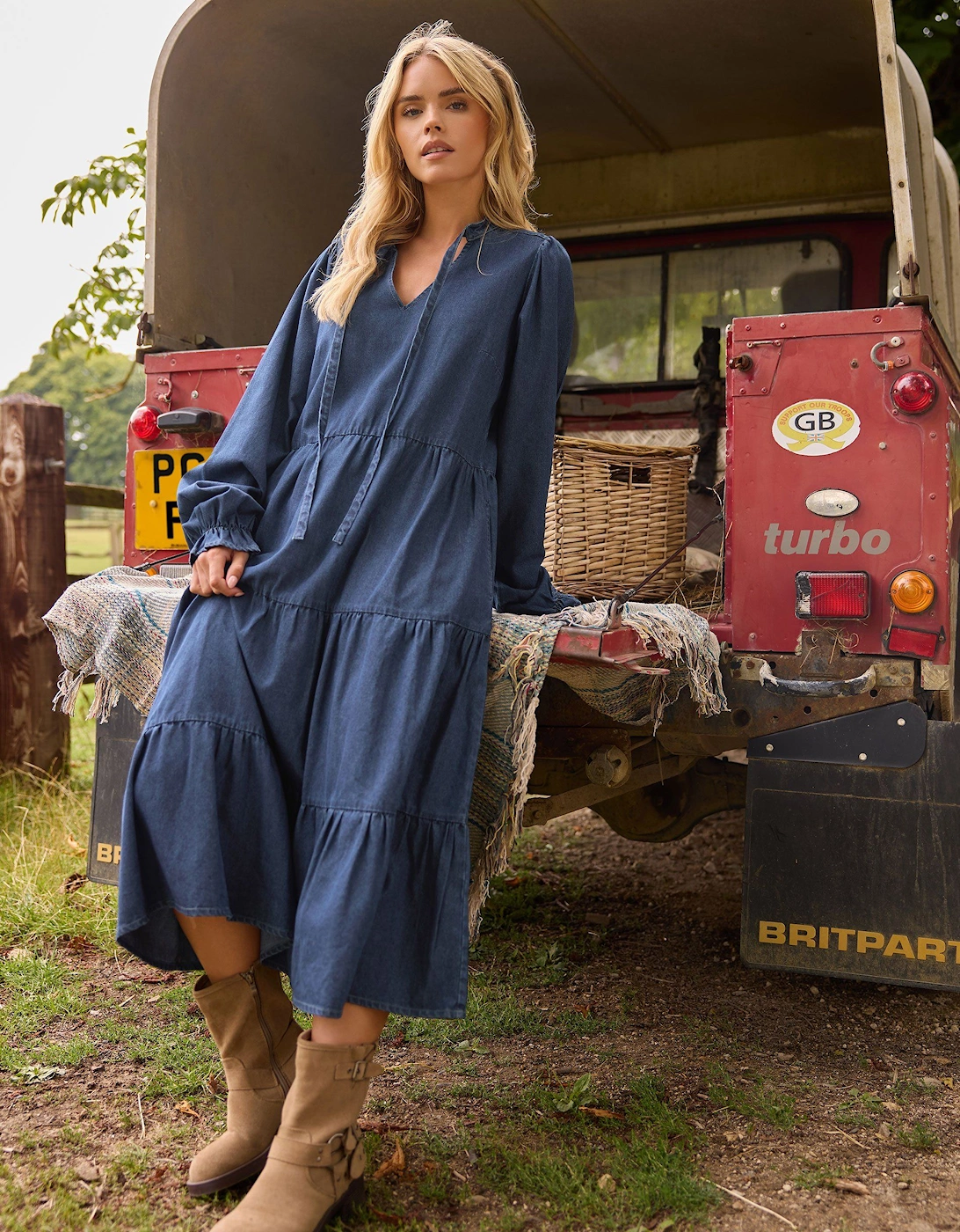 Petite Tie Neck Tiered Dress, 2 of 1