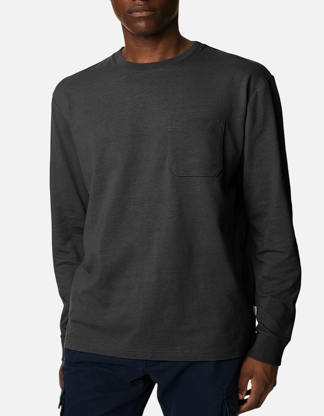 M&S Mens Long Sleeve T Shirt Pure Soft Cotton Crew Neck Oversized Fit Winter Tee, 5 of 4