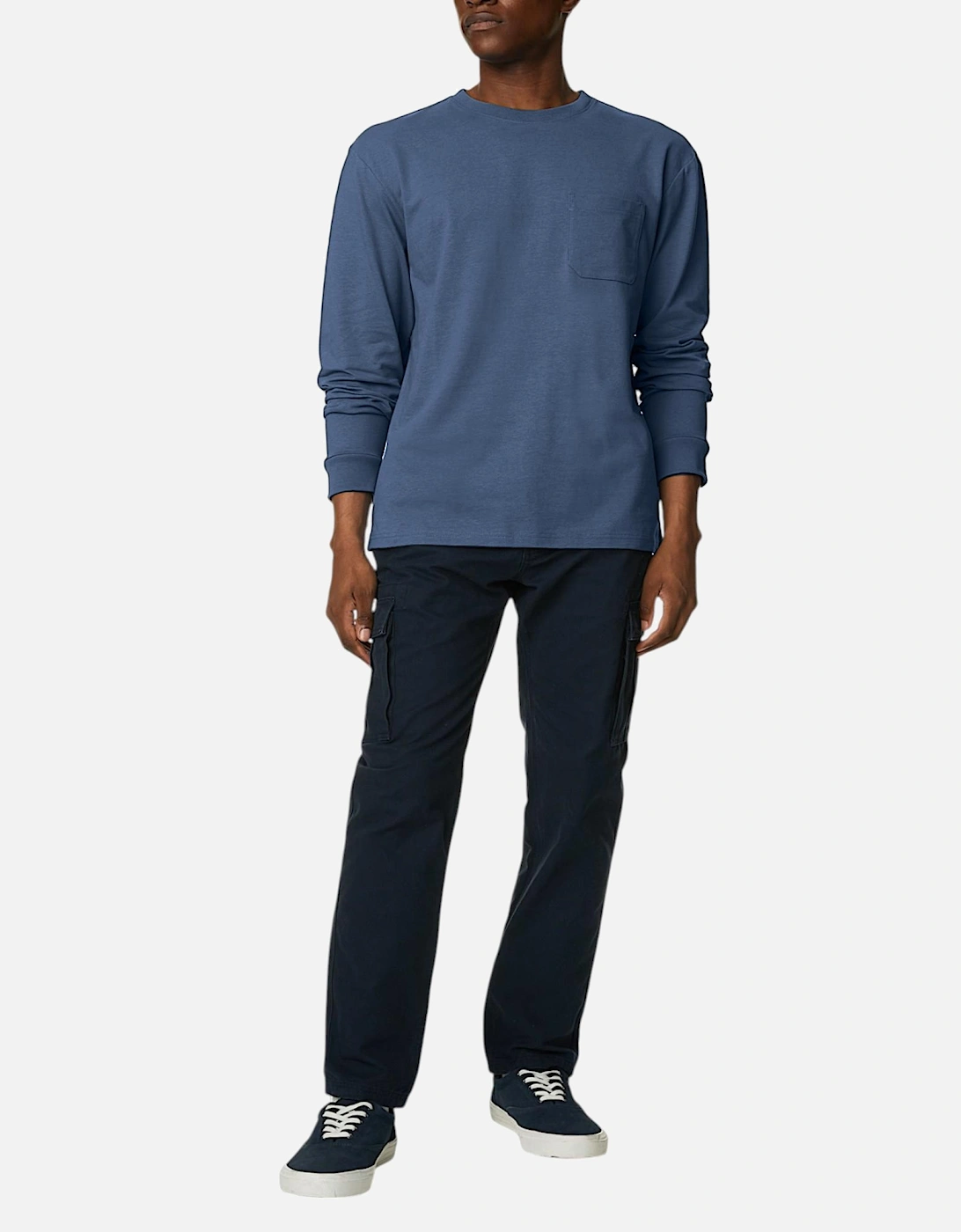 M&S Mens Long Sleeve T Shirt Pure Soft Cotton Crew Neck Oversized Fit Winter Tee