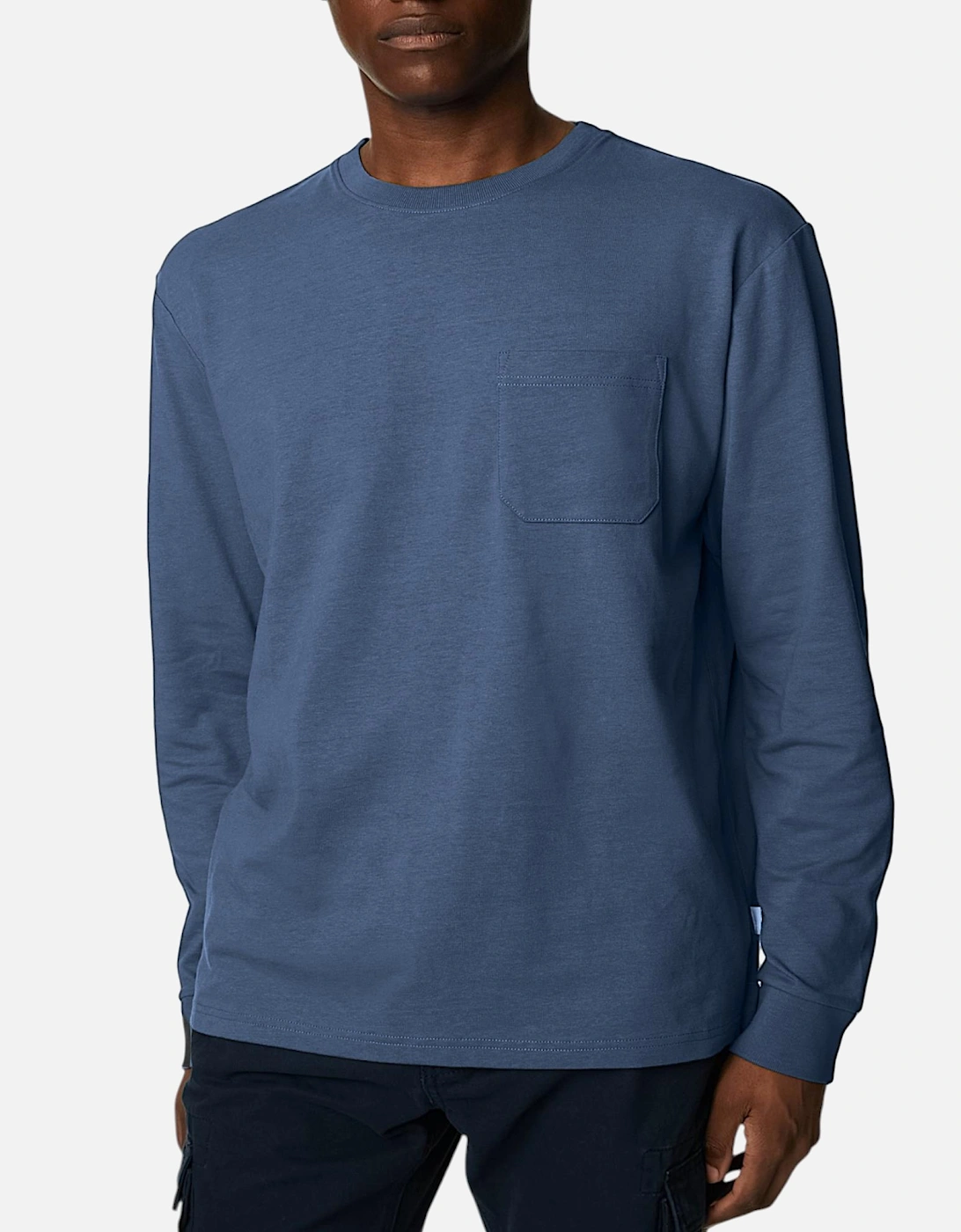 M&S Mens Long Sleeve T Shirt Pure Soft Cotton Crew Neck Oversized Fit Winter Tee, 5 of 4