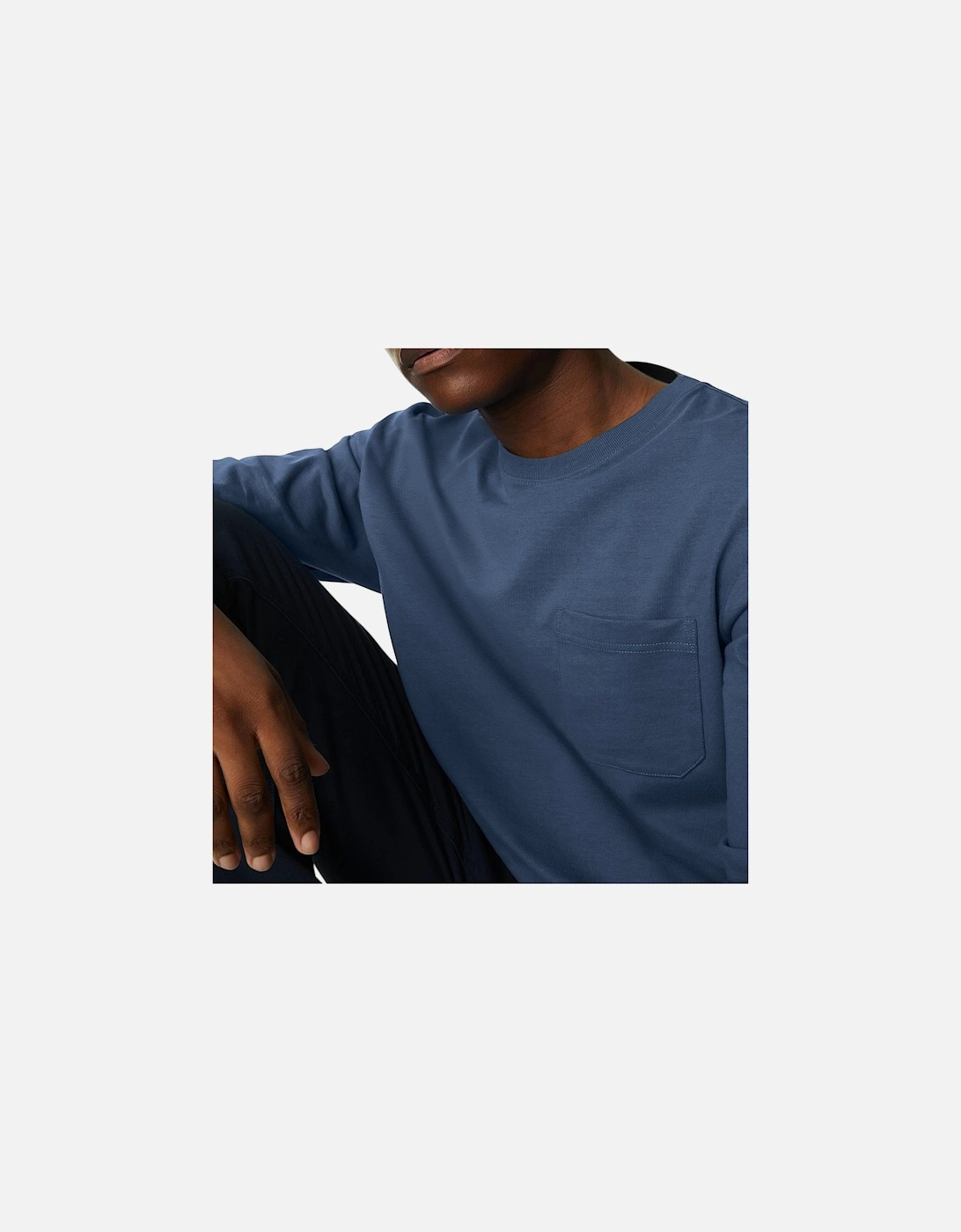 M&S Mens Long Sleeve T Shirt Pure Soft Cotton Crew Neck Oversized Fit Winter Tee