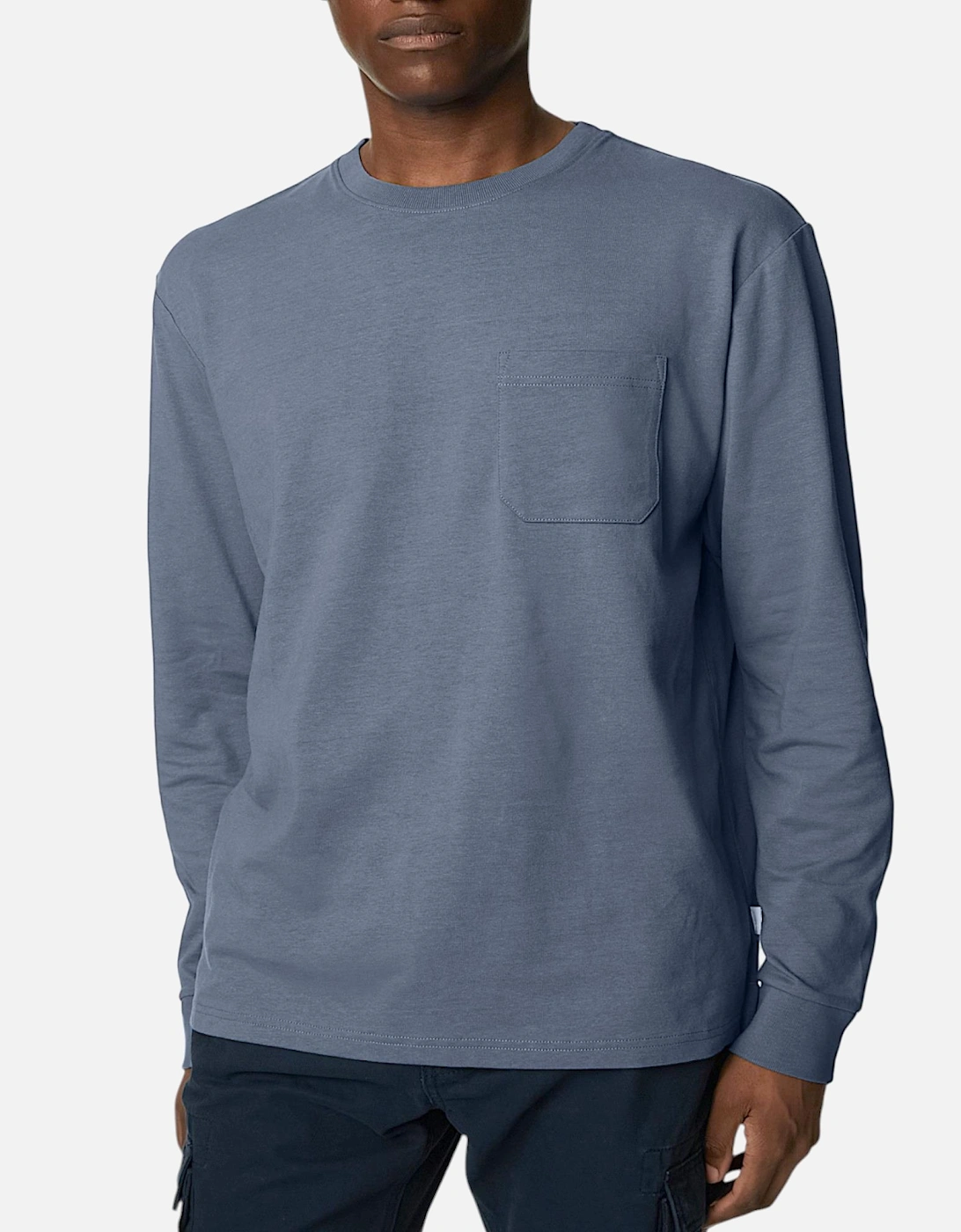 M&S Mens Long Sleeve T Shirt Pure Soft Cotton Crew Neck Oversized Fit Winter Tee, 5 of 4