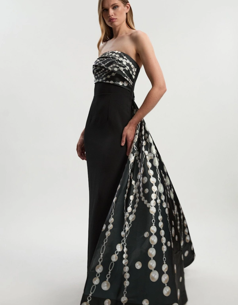 Archive Collection - Petite Pearl Chain Print Corset Maxi Dress