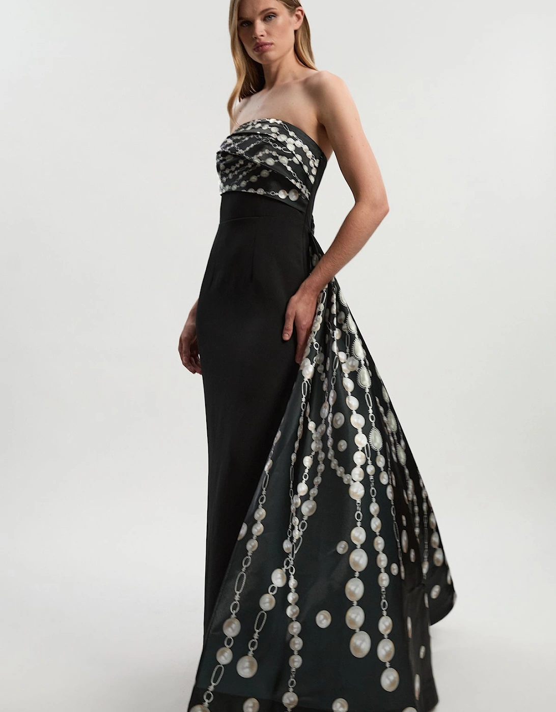 Archive Collection - Petite Pearl Chain Print Corset Maxi Dress, 2 of 1