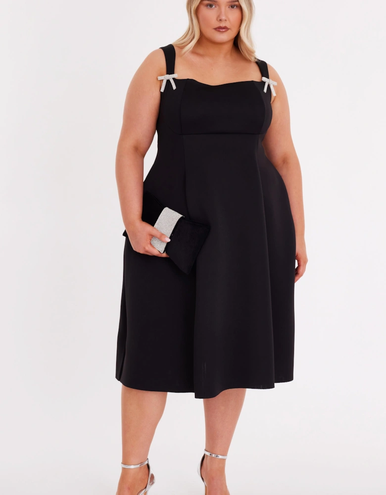 Black Curve Diamante Bow Midi Dress